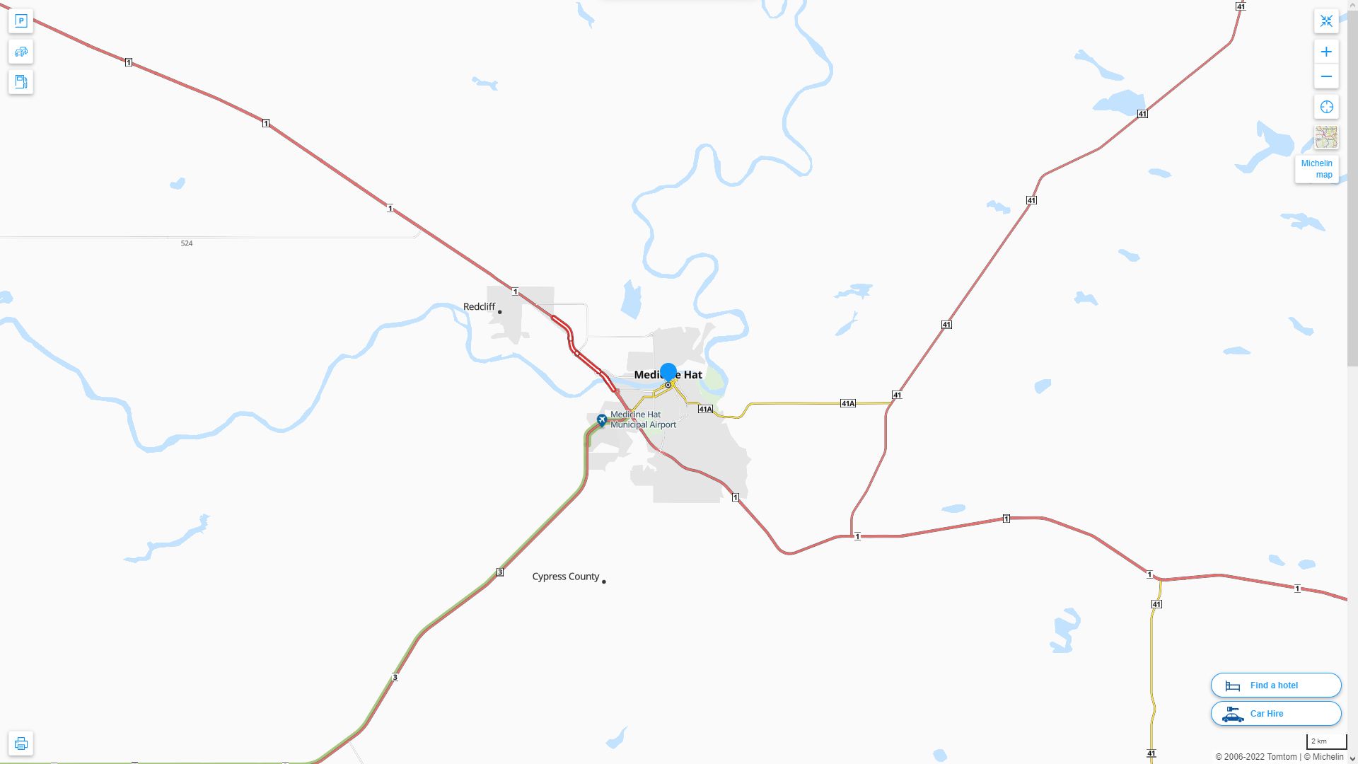 Medicine Hat Highway and Road Map